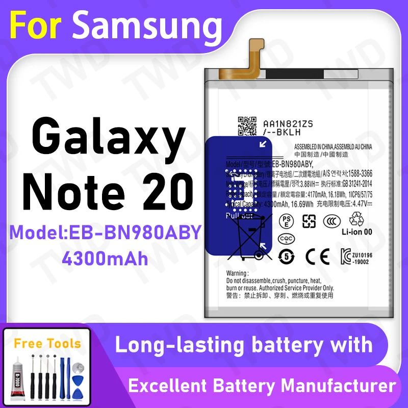 100% New 4300mAh EB-BN980ABY Battery For Samsung Galaxy Note 20 Battery Replacement Bateria+Free Tools
100% New 4300mAh EB-BN980ABY Battery For Samsung Galaxy Note 20 Battery Replacement Bateria+Free Tools