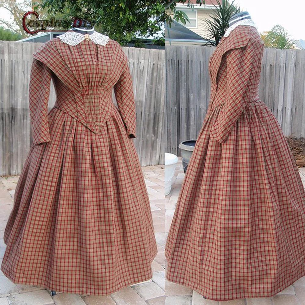Medieval Civil War Plaid Dress Women's Historical Victorian Bustle Dress Ball Gown Vintage Costume 18th Century Dress
Medieval Civil War Plaid Dress Women's Historical Victorian Bustle Dress Ball Gown Vintage Costume 18th Century Dress