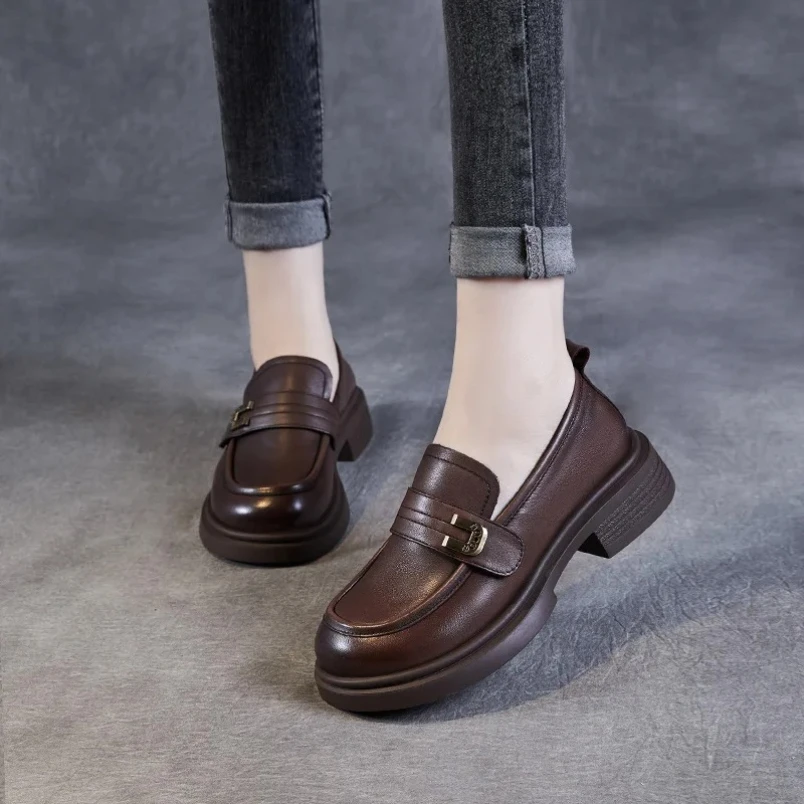 Мокасины 2025 г., женская весенняя обувь из натуральной кожи, женская повседневная женская обувь без шнуровки в британском стиле 
Мокасины 2025 г., женская весенняя обувь из натуральной кожи, женская повседневная женская обувь без шнуровки в британском стиле