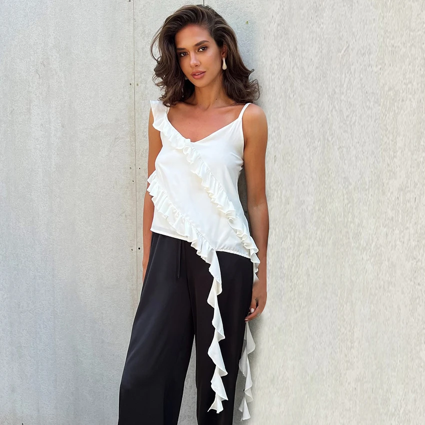 Linad Summer Casual White Irregular Vest Street Chic Ruffles Solid Tops Female Summer Sexy Chiffon Backless Camis Women 2025
Linad Summer Casual White Irregular Vest Street Chic Ruffles Solid Tops Female Summer Sexy Chiffon Backless Camis Women 2025