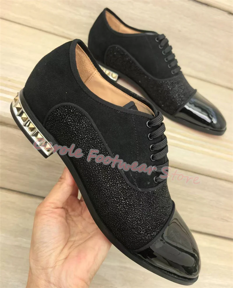 Golden Rivet Decor Chunky Heel Loafers for Men Handmade Leather Splicing Pointed Toe Lace-Up Oxfords Male Casual Shoes
Golden Rivet Decor Chunky Heel Loafers for Men Handmade Leather Splicing Pointed Toe Lace-Up Oxfords Male Casual Shoes