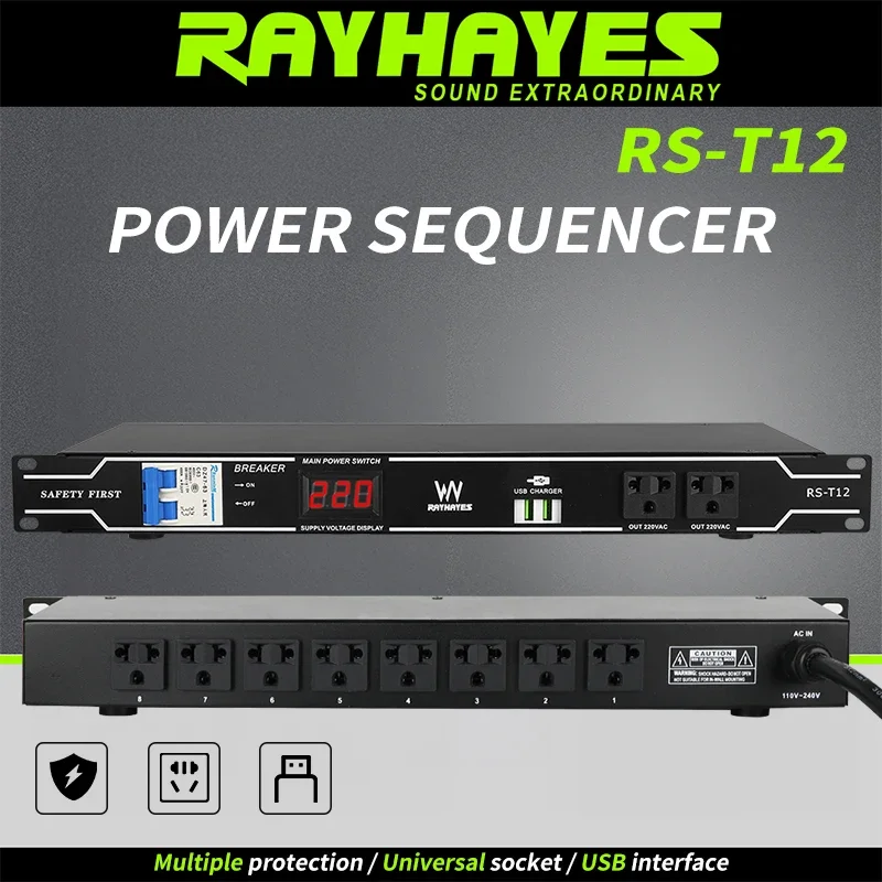 RAYAHYES RS-T12 Professional Audio 8-Channel Power Sequencer with USB Interface and Power Filtering to Suppress Power Noise
RAYAHYES RS-T12 Professional Audio 8-Channel Power Sequencer with USB Interface and Power Filtering to Suppress Power Noise