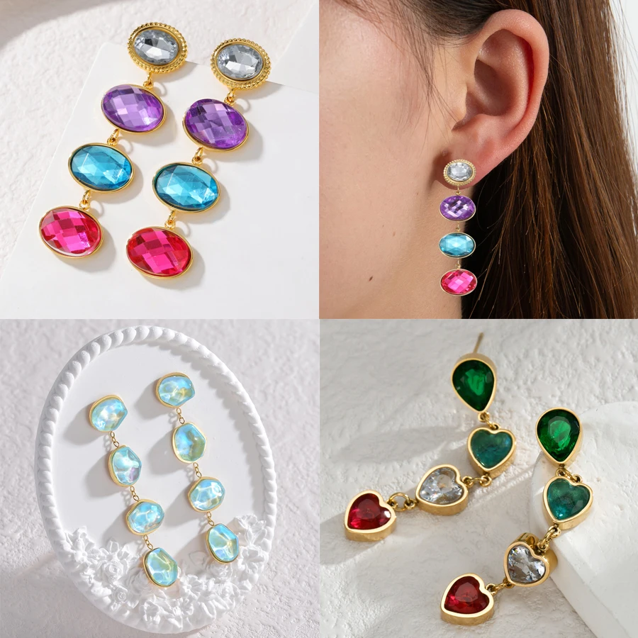 Freeteeme Stylish Colorful Stone Tassel Earrings for Women Gold Color Heart Long Dangle Earring Shiny Jewelry Banquet Accessory
Freeteeme Stylish Colorful Stone Tassel Earrings for Women Gold Color Heart Long Dangle Earring Shiny Jewelry Banquet Accessory