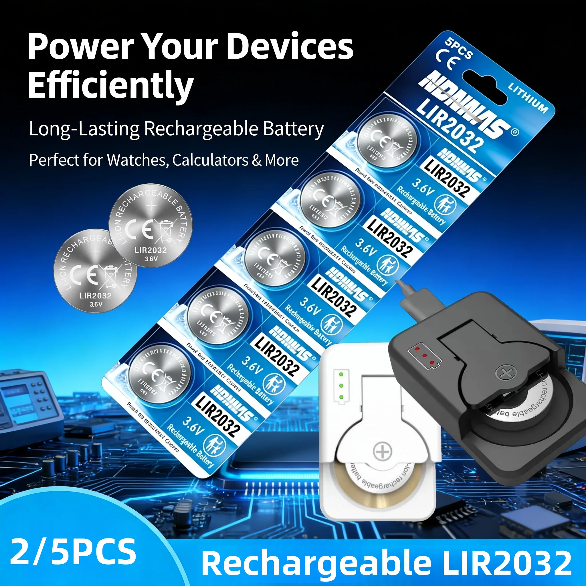 2-5PCS LIR2032 Rechargeable Battery 3.6V Replacement CR2032 Lithium Ion Battery Lithium Cell Coin Batteries with charger
2-5PCS LIR2032 Rechargeable Battery 3.6V Replacement CR2032 Lithium Ion Battery Lithium Cell Coin Batteries with charger