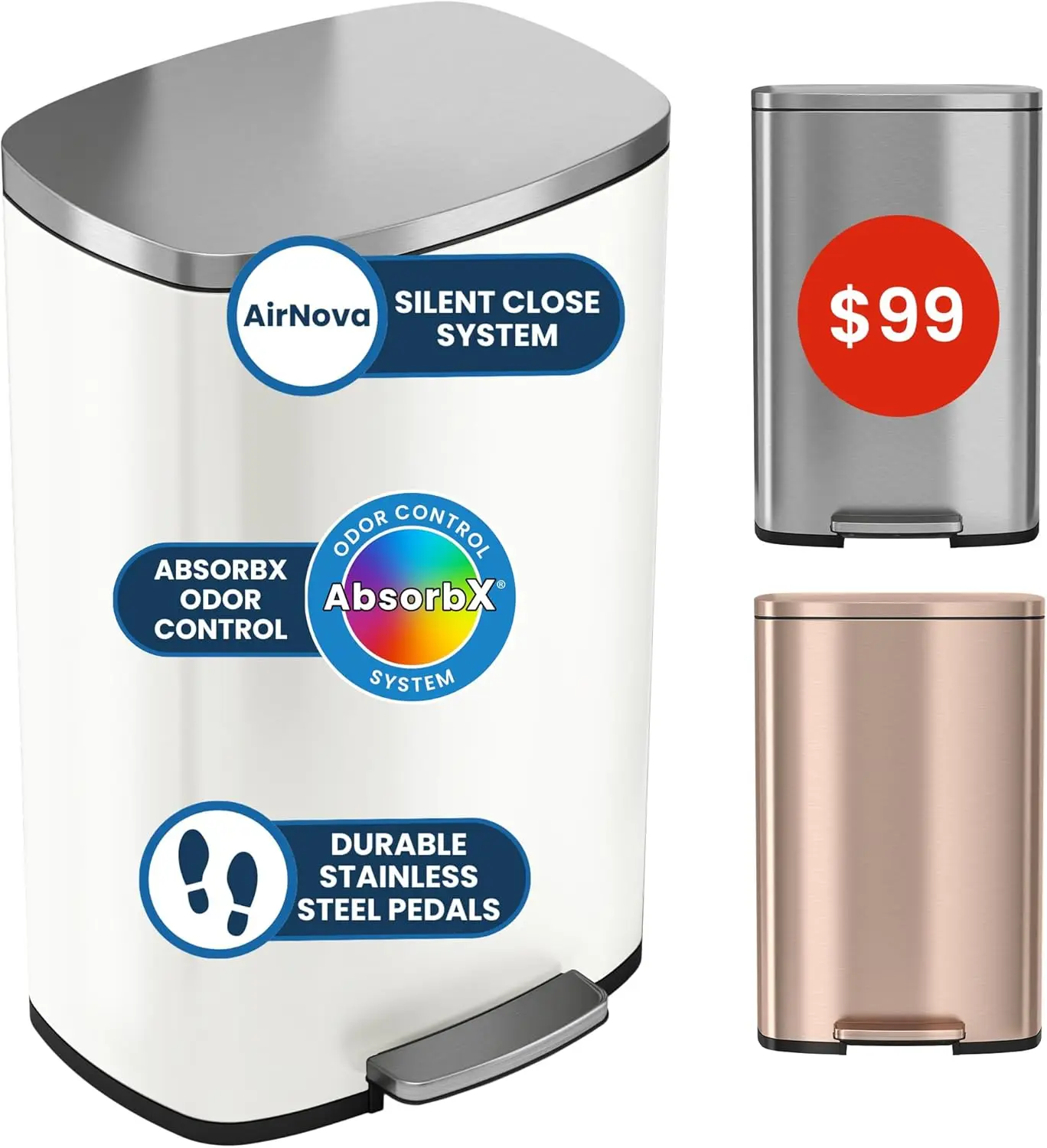 13 Gallon Step Trash Can with Odor Filter, 50L Stainless Steel Kitchen Garbage Bin, AirNova Silent Soft-Close Lid, Fingerprint-P
13 Gallon Step Trash Can with Odor Filter, 50L Stainless Steel Kitchen Garbage Bin, AirNova Silent Soft-Close Lid, Fingerprint-P