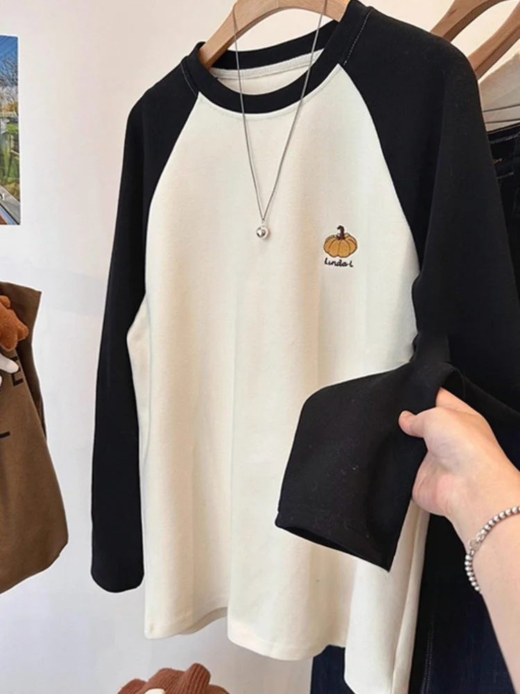 Casual Long Sve Embroidered Pumpkin T-irt Women's Loose Versatile Anti-aging Inner Wear Top for Young Girls in Winter
Casual Long Sve Embroidered Pumpkin T-irt Women's Loose Versatile Anti-aging Inner Wear Top for Young Girls in Winter