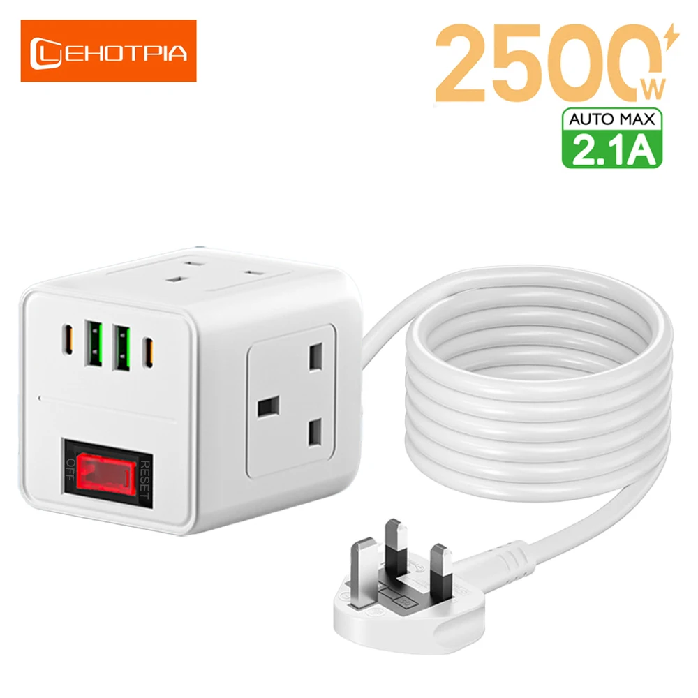 2500W UK Plug Power Strip Adapter Multitap AC Outlets USB Type-C With Overload Protecti 2M Extension Cord Socket with Switch
2500W UK Plug Power Strip Adapter Multitap AC Outlets USB Type-C With Overload Protecti 2M Extension Cord Socket with Switch