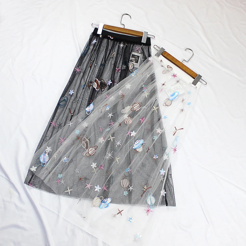 Women's Mesh See Through Mesh Skirts, Embroidery, Sequined, A-Line, Knee-Length, Elegant Female Clothing, Top Quality
Women's Mesh See Through Mesh Skirts, Embroidery, Sequined, A-Line, Knee-Length, Elegant Female Clothing, Top Quality