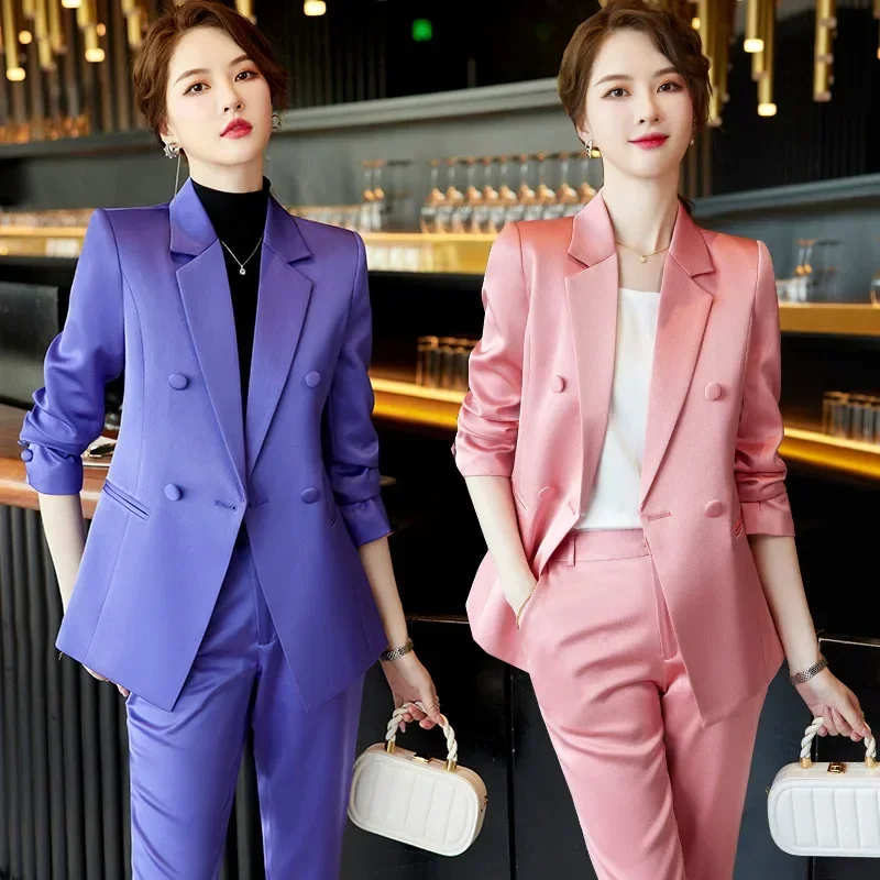 Fashion Purple Pink Women Pant Suit Long Sleeve Business Wear Female 2 Piece Set Office Lady Formal Elegant Blazer and Trouser
Fashion Purple Pink Women Pant Suit Long Sleeve Business Wear Female 2 Piece Set Office Lady Formal Elegant Blazer and Trouser