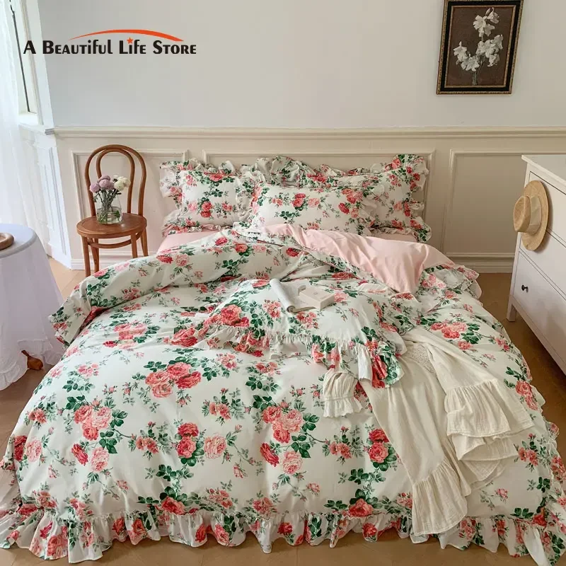 French Vintage Bed Skirt Bedding Set 100% Cotton Rose Print Linen Set Lace Ruffles Duvet Cover Bed Sheet Fitted Sheet Pillowcase
French Vintage Bed Skirt Bedding Set 100% Cotton Rose Print Linen Set Lace Ruffles Duvet Cover Bed Sheet Fitted Sheet Pillowcase