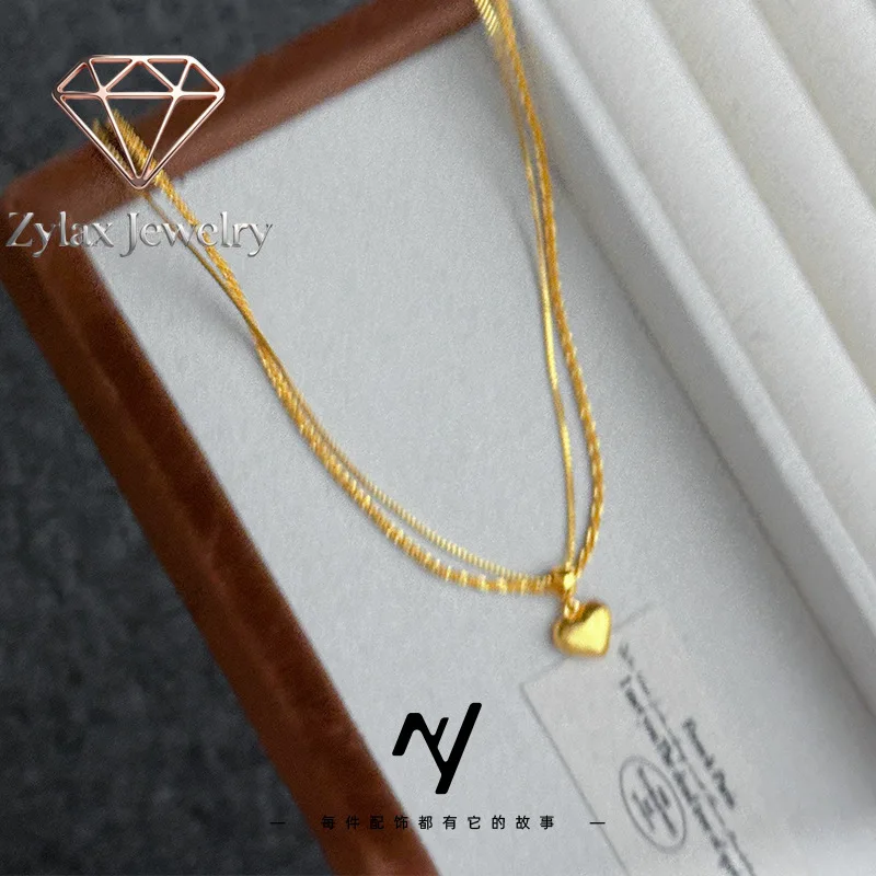 Zylax Jewelry Luxury 24K 9999 Pure Gold real gold Love Elegant Collarbone Necklace Women's Double Wire Brushed Peach Heart Neckl
Zylax Jewelry Luxury 24K 9999 Pure Gold real gold Love Elegant Collarbone Necklace Women's Double Wire Brushed Peach Heart Neckl