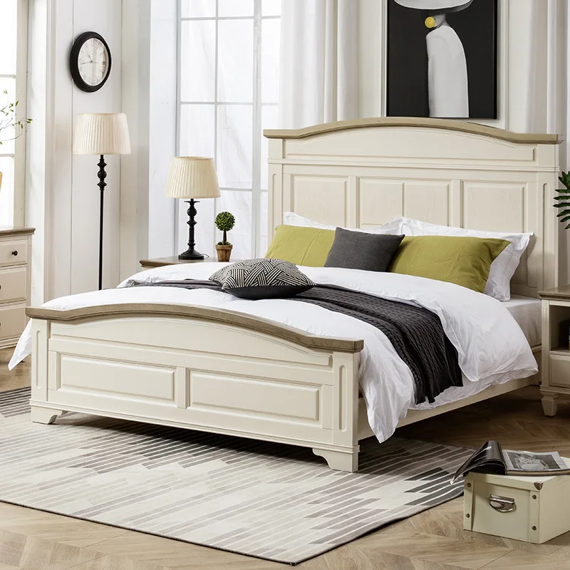 All solid wood double bed master bedroom large bed high box curved French cream style white furniture
All solid wood double bed master bedroom large bed high box curved French cream style white furniture