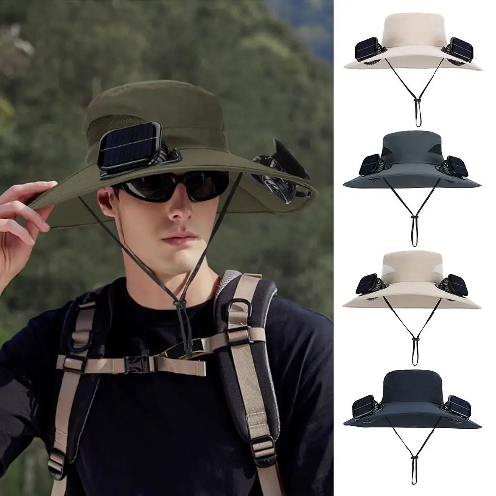 Casual Anti UV Solar Fan Hat Solar Charging Wide Brim Sun Visor Cap with 2 Fan Breathable Fisherman Hat for Men
Casual Anti UV Solar Fan Hat Solar Charging Wide Brim Sun Visor Cap with 2 Fan Breathable Fisherman Hat for Men