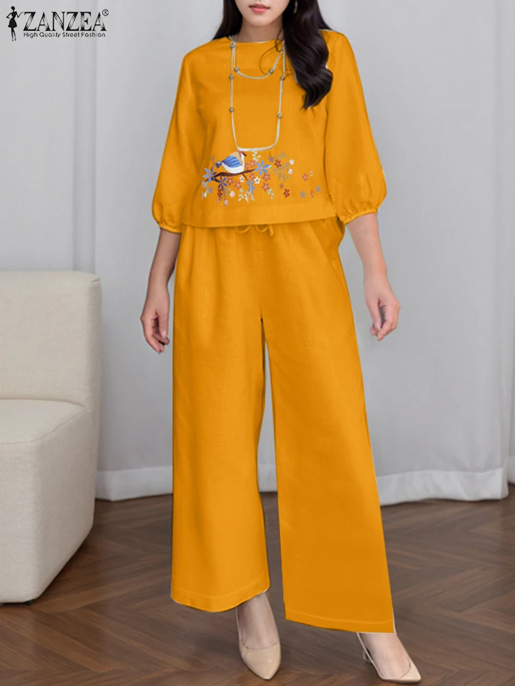 ZANZEA Women Pants Sets Vintage Printed Tops Wide Leg Pants 3/4 Sleeve Office lady Suits 2025 Casual Elastic Waist Matching Sets
ZANZEA Women Pants Sets Vintage Printed Tops Wide Leg Pants 3/4 Sleeve Office lady Suits 2025 Casual Elastic Waist Matching Sets