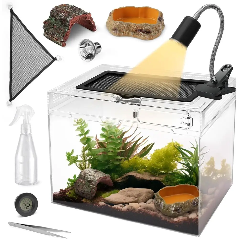 Terrarium Starter Kit, 8 Piece Small Reptile Tank with Escape-Proof Locks, Mesh Top, Multi-Vent Compatible Habitat, Durable Clea
Terrarium Starter Kit, 8 Piece Small Reptile Tank with Escape-Proof Locks, Mesh Top, Multi-Vent Compatible Habitat, Durable Clea