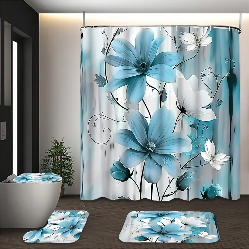 Blue and white floral pattern shower curtain set of four, suitable for bathroom waterproof and easy to clean, elegant decoration
Blue and white floral pattern shower curtain set of four, suitable for bathroom waterproof and easy to clean, elegant decoration