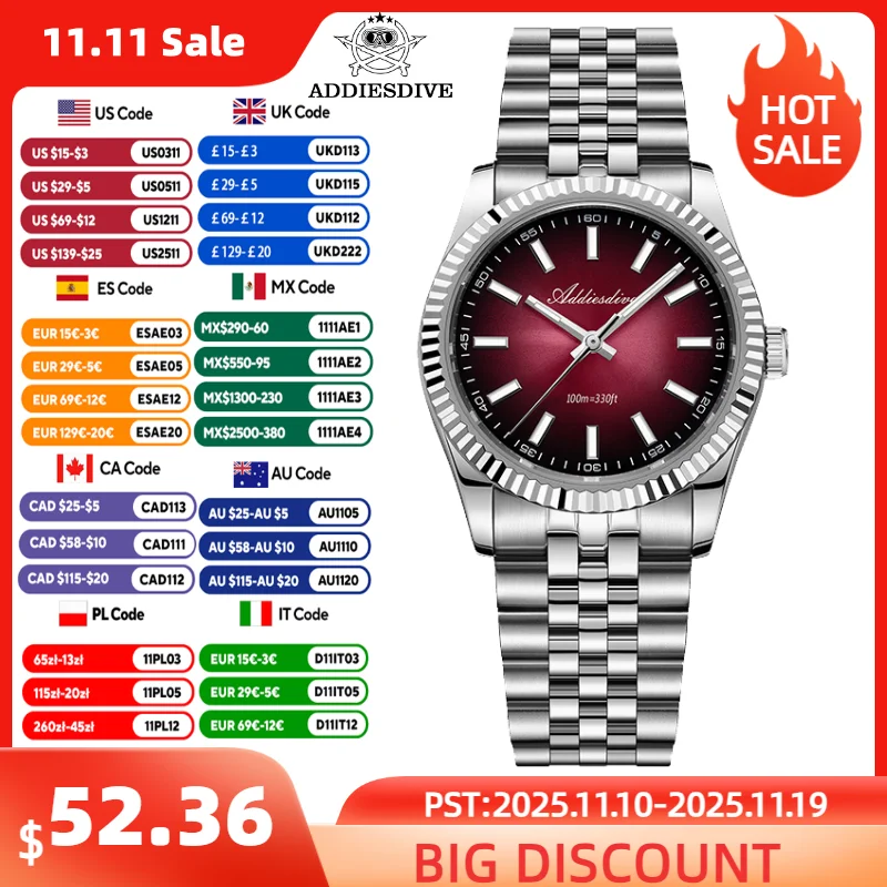 ADDIESDIVE Men's Quartz Watch 36mm Sapphire Glass Super Luminous 100m Waterproof Wristwatch Stainless Steel Business Men Watches
ADDIESDIVE Men's Quartz Watch 36mm Sapphire Glass Super Luminous 100m Waterproof Wristwatch Stainless Steel Business Men Watches