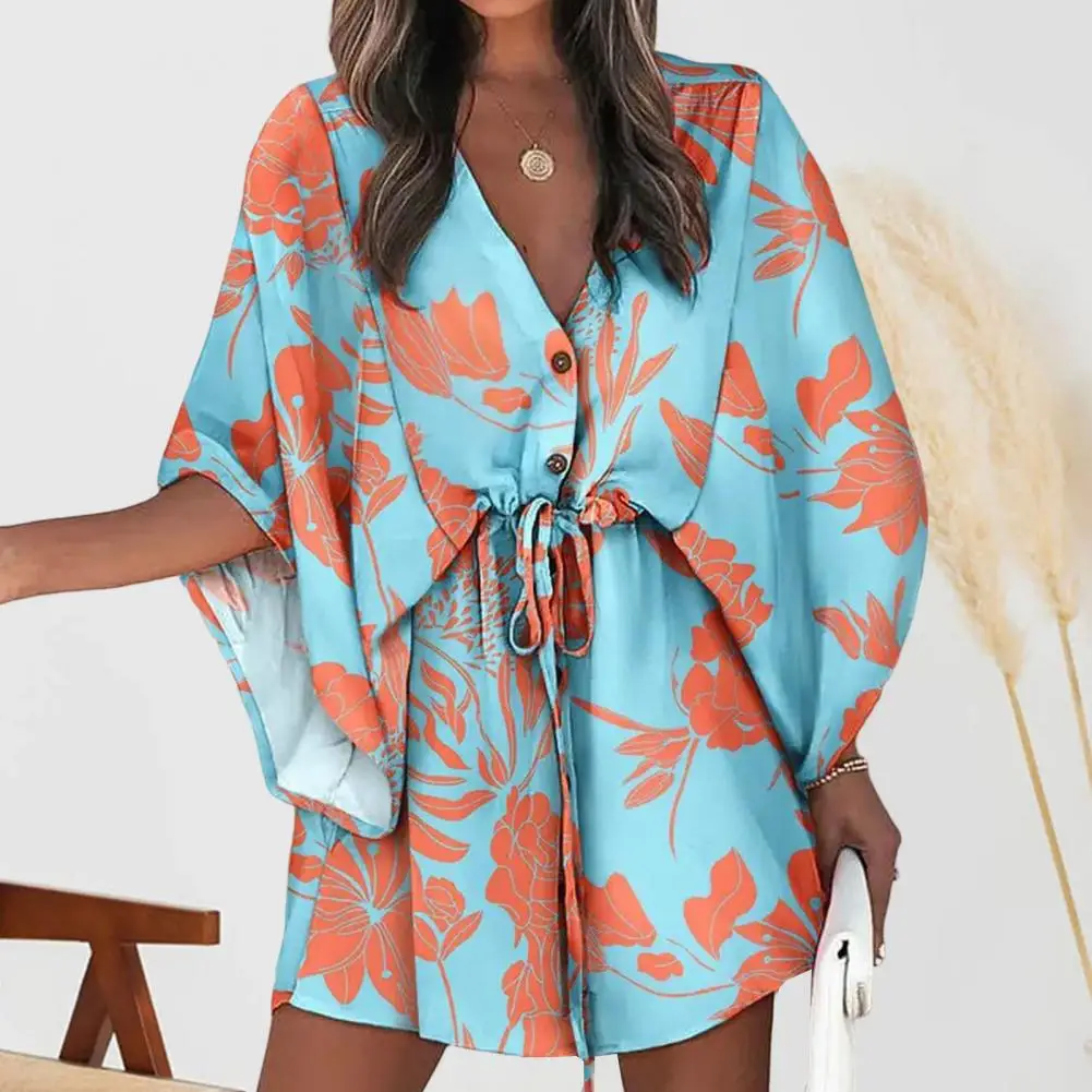 Summer V-Neck Flying Sleeves Mini Dress Geometric Print Drawstring Single-Breasted Waist Tight Dress Casual Beach Holiday Dress
Summer V-Neck Flying Sleeves Mini Dress Geometric Print Drawstring Single-Breasted Waist Tight Dress Casual Beach Holiday Dress