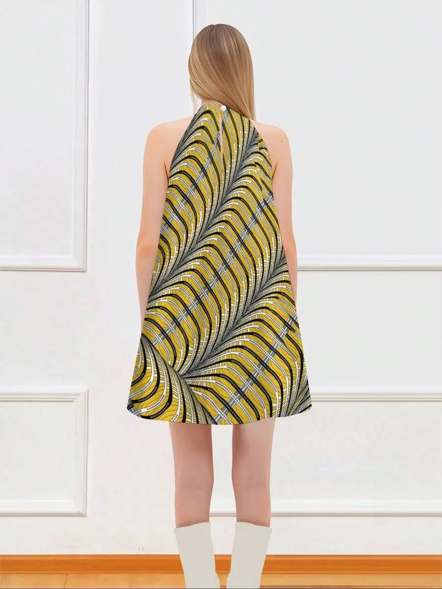 Abstract Geometric Pattern Halter Dress Yellow Black Stripes Summer Casual Knit Women
Abstract Geometric Pattern Halter Dress Yellow Black Stripes Summer Casual Knit Women