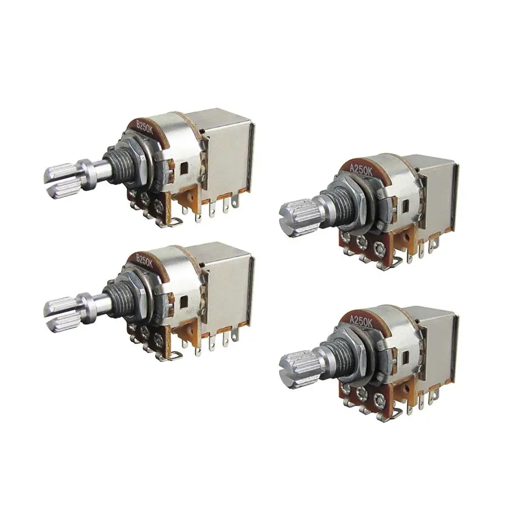 FLEOR 4PCS Push Pull Potentiometers 18-Splines Short Shaft Guitar Pots A250K+B250K
FLEOR 4PCS Push Pull Potentiometers 18-Splines Short Shaft Guitar Pots A250K+B250K