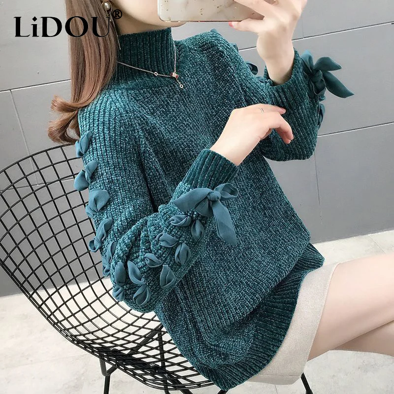 Autumn Winter Half High Collar Bow Lace Up Thick Sweater Ladies Loose Casual Solid Color All-match Jumpers Women's Knitting Top
Autumn Winter Half High Collar Bow Lace Up Thick Sweater Ladies Loose Casual Solid Color All-match Jumpers Women's Knitting Top