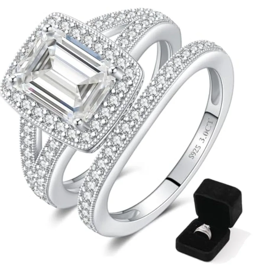 3CT Moissanite Wedding Sets for Women, Perfect Matching Emerald Cut Engagement Ring Wedding Band Bridal Set, Sterling Silver, D
3CT Moissanite Wedding Sets for Women, Perfect Matching Emerald Cut Engagement Ring Wedding Band Bridal Set, Sterling Silver, D