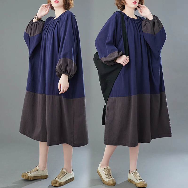 Большие размеры, хлопково-льняной лоскутный цвет, длинный длинный халат Dr Lantern Sve, круглый халат, женская одежда, весенняя мода для поездок на работу 
Большие размеры, хлопково-льняной лоскутный цвет, длинный длинный халат Dr Lantern Sve, круглый халат, женская одежда, весенняя мода для поездок на работу