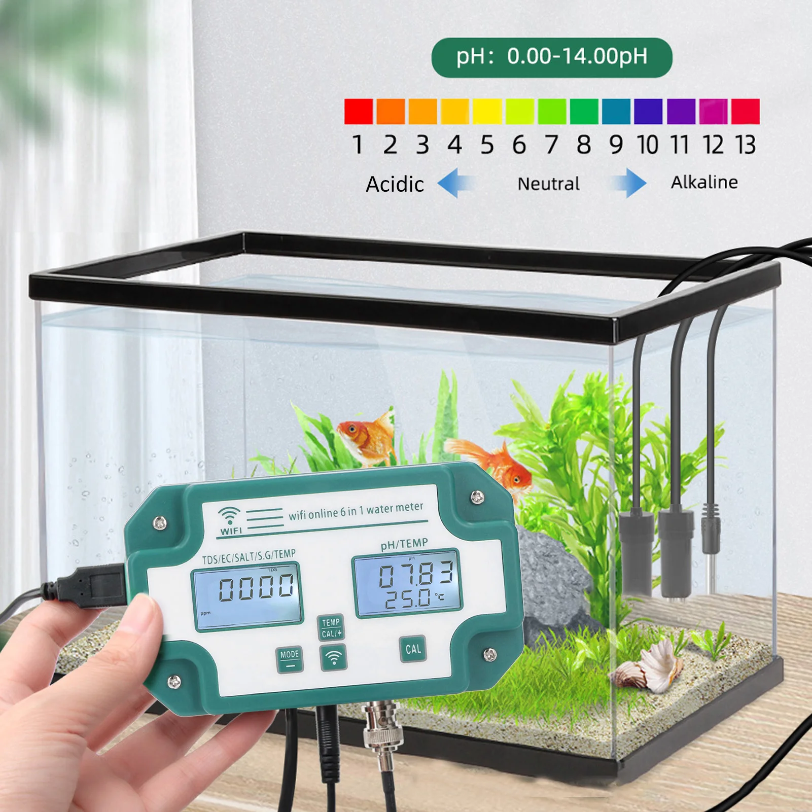 Water Quality Meter Water Quality Detector WiFi Connection APP Alarm Corrosion Resistance Quick Response 6 in 1 for Laboratory
Water Quality Meter Water Quality Detector WiFi Connection APP Alarm Corrosion Resistance Quick Response 6 in 1 for Laboratory