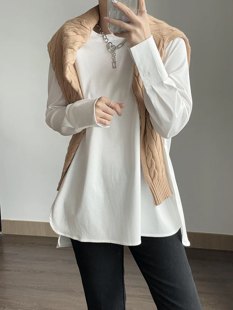 Шелково-матовый хлопок, свободная длинная футболка с базовым слоем Sve, женская повседневная футболка с круглым вырезом Ne обычной длины, осенний сезон
Шелково-матовый хлопок, свободная длинная футболка с базовым слоем Sve, женская повседневная футболка с круглым вырезом Ne обычной длины, осенний сезон