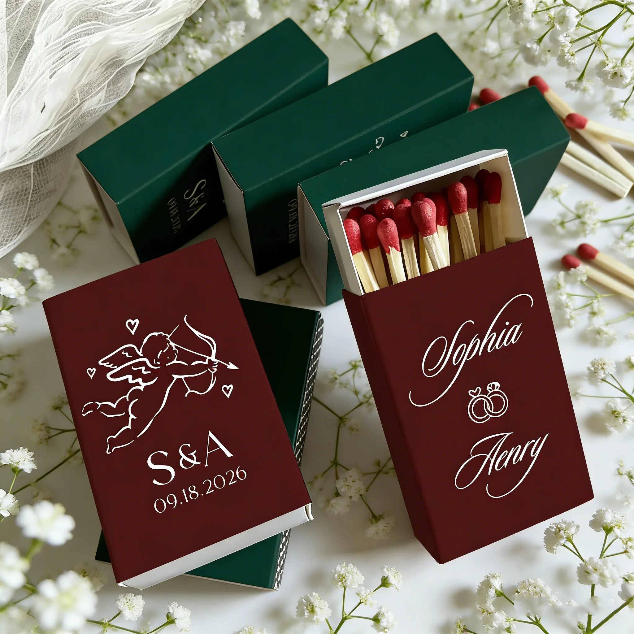 Personalized Elegant Wedding Matchboxes with Cupid Pattern, Ideal Bridal Shower & Wedding Party Guest Favors
Personalized Elegant Wedding Matchboxes with Cupid Pattern, Ideal Bridal Shower & Wedding Party Guest Favors