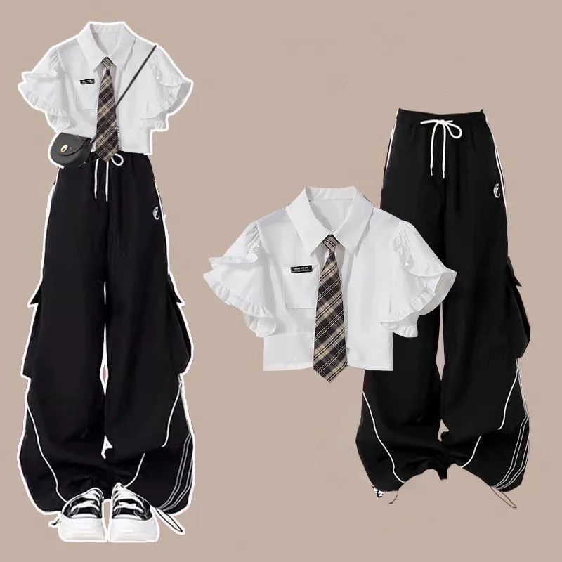 Women's 2026 Summer New Fashion Tracksuit Matching Set Korean Elegant Girls White Short Sleeved Shirt+Cargo Pants Two Piece Suit
Women's 2026 Summer New Fashion Tracksuit Matching Set Korean Elegant Girls White Short Sleeved Shirt+Cargo Pants Two Piece Suit