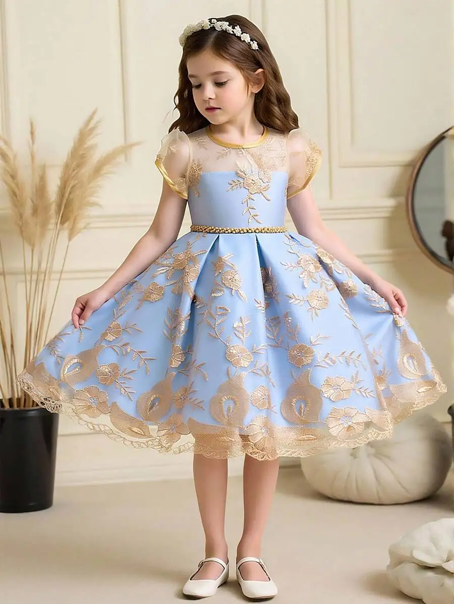 Elegant Blue Embroidered Tulle Ball Gown For Formal Evening Wedding Party
Elegant Blue Embroidered Tulle Ball Gown For Formal Evening Wedding Party