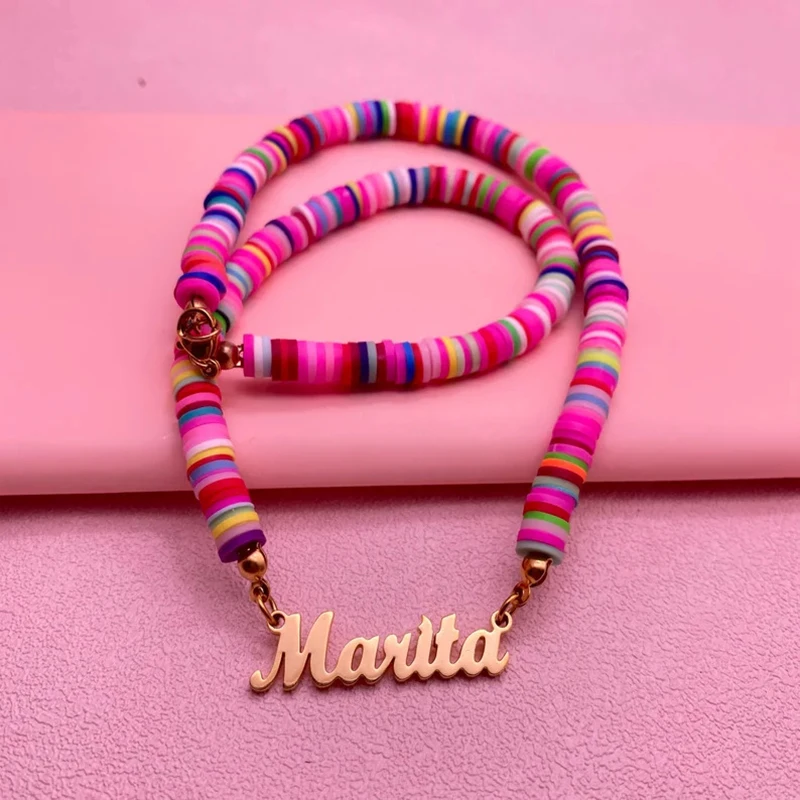 Custom Colorful Fimo Bead 18K Gold Plated Name Necklace Personalized More Polymer Clay Chain Stainless Steel Pendant Nameplate
Custom Colorful Fimo Bead 18K Gold Plated Name Necklace Personalized More Polymer Clay Chain Stainless Steel Pendant Nameplate