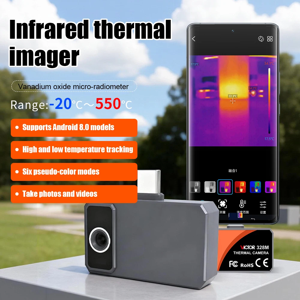 VICTOR328M Thermal Imaging Camera fr Android USB-C Infrared thermal Camera 96x96 IR Resolution 25Hz Thermal Imager for HVAC Home
VICTOR328M Thermal Imaging Camera fr Android USB-C Infrared thermal Camera 96x96 IR Resolution 25Hz Thermal Imager for HVAC Home