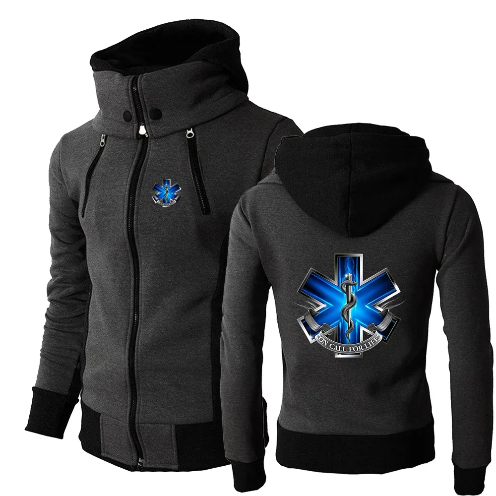 

EMT Emergency Ambulance Men New Spring and Autumn Three-color Zipper Hoodie High-quality Leisure Sports Loog Sleeve Outerwear