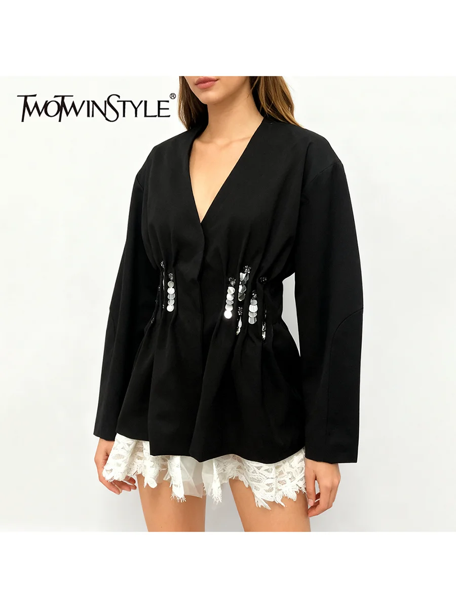 TWOTWINSTYLE утягивающие модные куртки с блестками для женщин, туника с v-образным вырезом и длинными рукавами, лоскутная кружевная элегантная женская куртка
TWOTWINSTYLE утягивающие модные куртки с блестками для женщин, туника с v-образным вырезом и длинными рукавами, лоскутная кружевная элегантная женская куртка