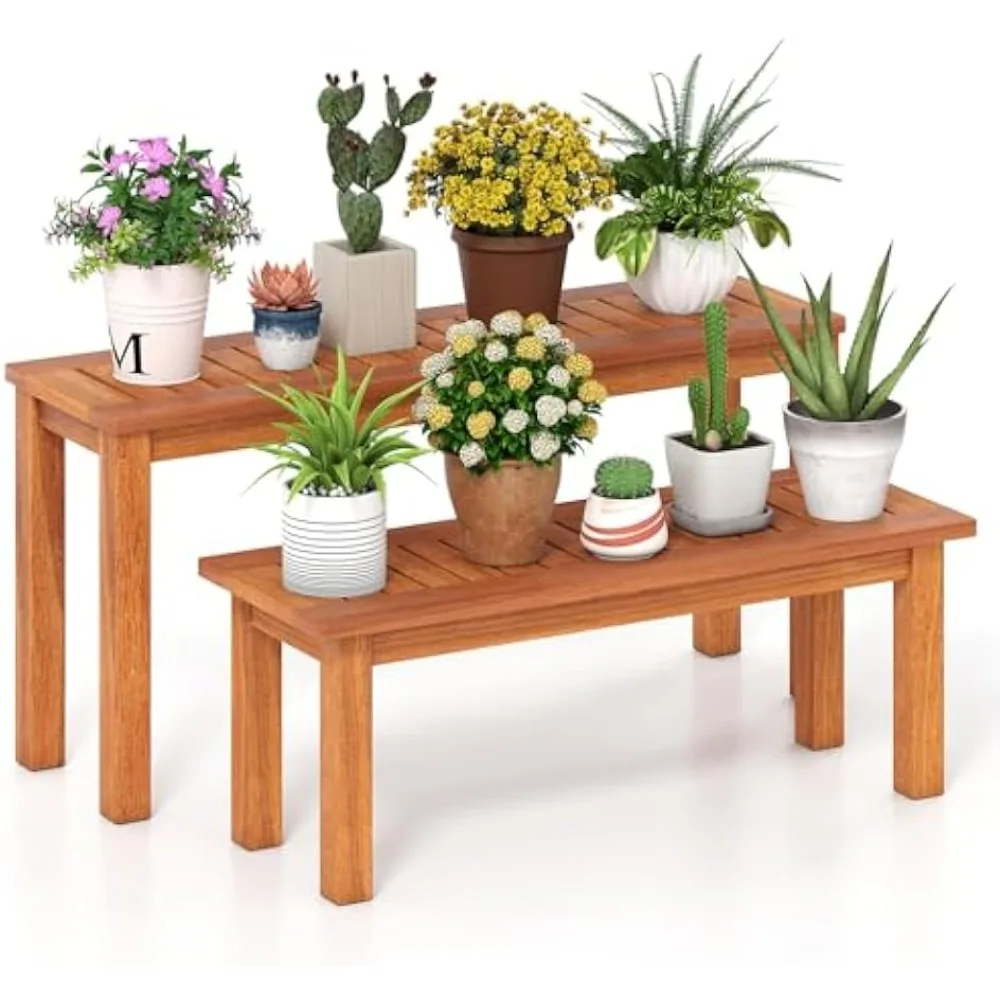 Wooden Plant Stand Set of 2, Outdoor Indoor Solid Wood Flower Pot Holder Display Shelf w/ Teak Oil Finish, Slatted Top,Rustic
Wooden Plant Stand Set of 2, Outdoor Indoor Solid Wood Flower Pot Holder Display Shelf w/ Teak Oil Finish, Slatted Top,Rustic