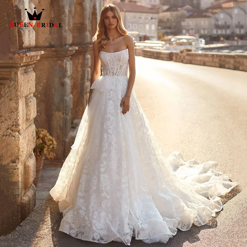 Modern White Wedding Dresses Appliques Strapless A-LINE Lace Bridal Gown Sleeveless Backless Vestidos De Novia Custom Made RG03
Modern White Wedding Dresses Appliques Strapless A-LINE Lace Bridal Gown Sleeveless Backless Vestidos De Novia Custom Made RG03