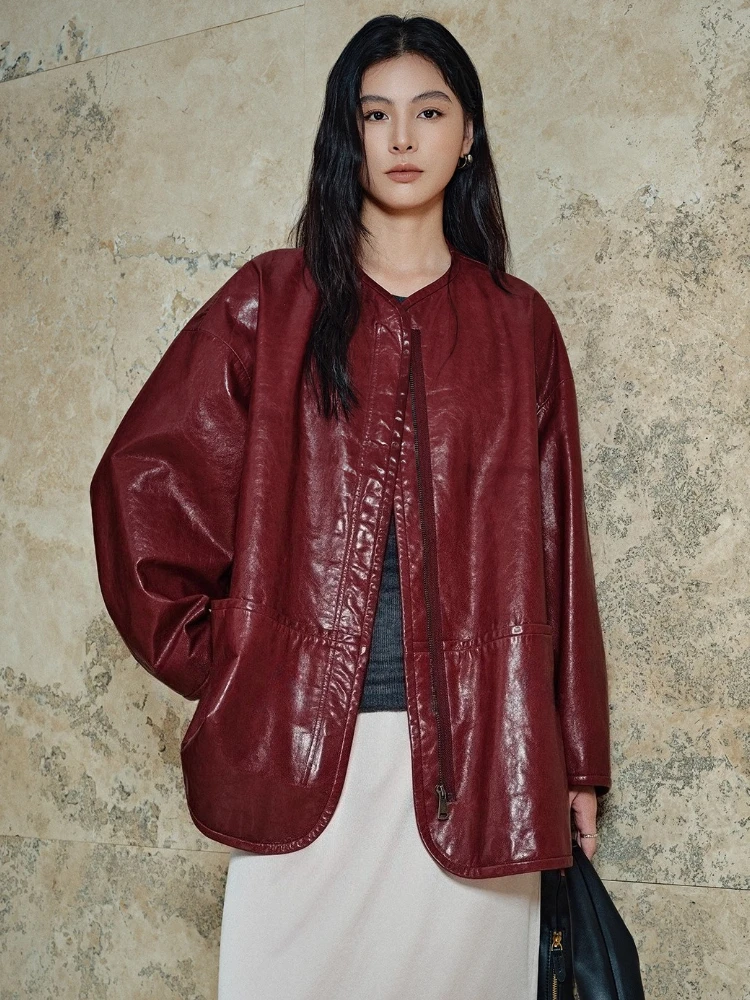 Classic O-neck Genuine Leather Jackets for Women Spring Autumn 2026 High-end Simple Loose Solid Soft Real Goatskin Leather Coat
Classic O-neck Genuine Leather Jackets for Women Spring Autumn 2026 High-end Simple Loose Solid Soft Real Goatskin Leather Coat