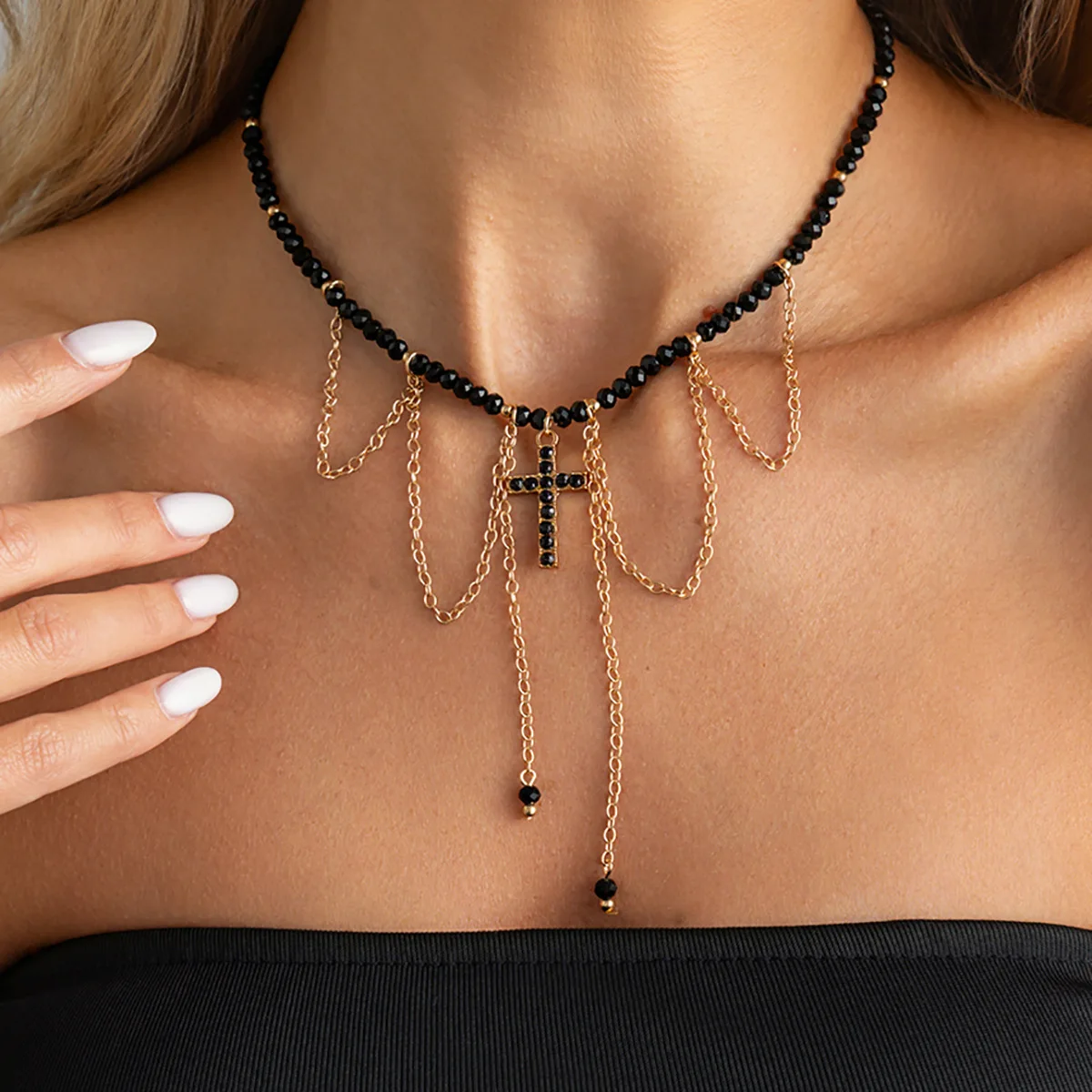Cross Beaded Necklace Gothic Black Tassel Choker Antique Silver Alloy Premium Lightweight Durable for Women Daily Party
Cross Beaded Necklace Gothic Black Tassel Choker Antique Silver Alloy Premium Lightweight Durable for Women Daily Party