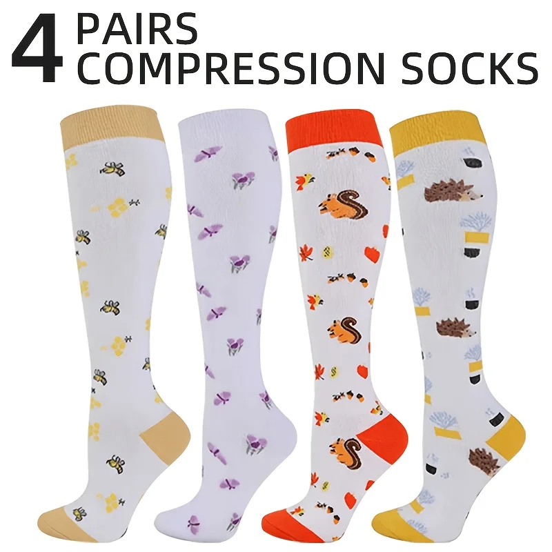 4 Pairs Cartoon Printed Compression Socks, Unisex Floral Sports Compression Long Socks, Suitable for Running, Hiking and Cycling, Made of Breathable, Sweat-Wicking and Ventilated Fabric
4 Pairs Cartoon Printed Compression Socks, Unisex Floral Sports Compression Long Socks, Suitable for Running, Hiking and Cycling, Made of Breathable, Sweat-Wicking and Ventilated Fabric