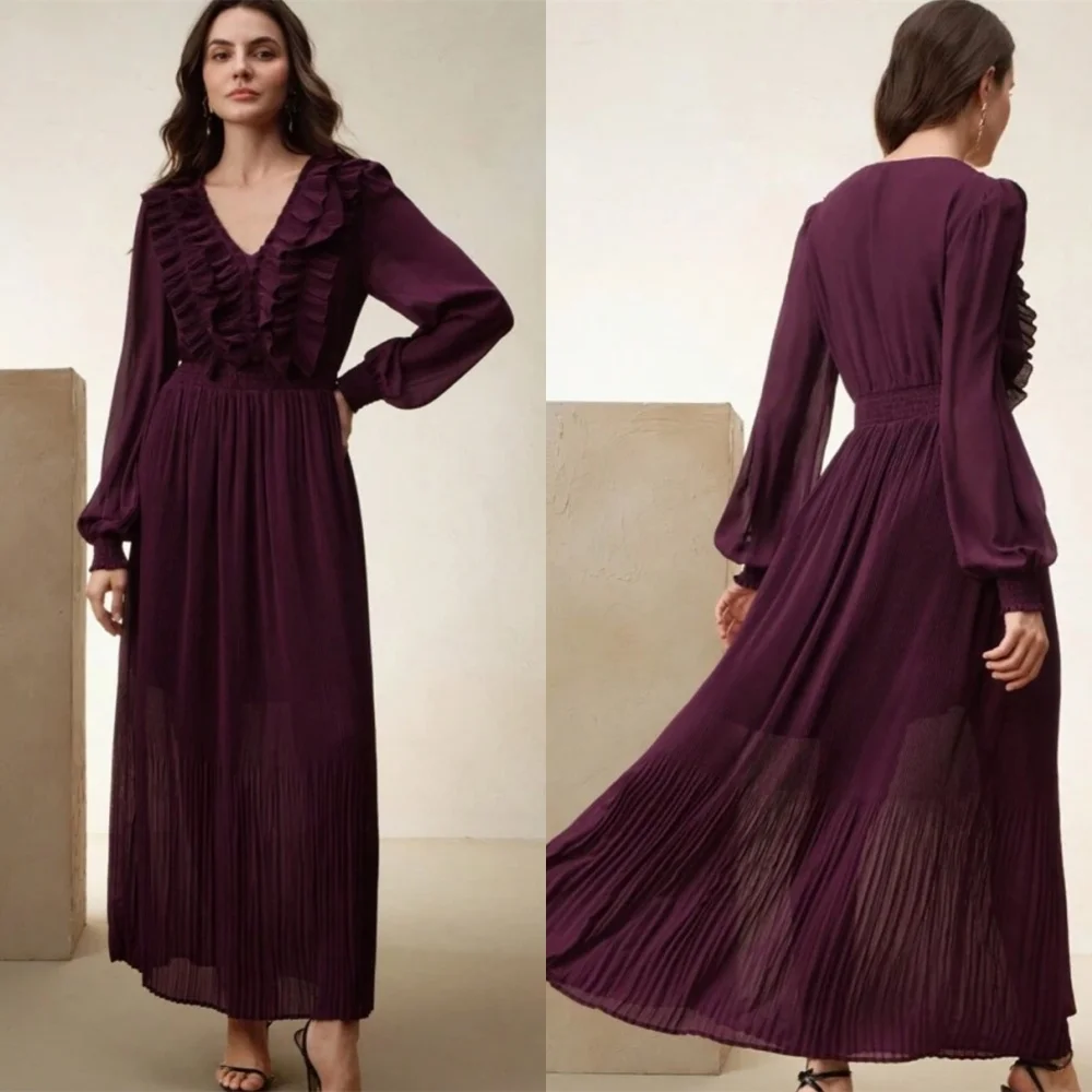 Customized Exquisite Purple Chiffon Evening Dress Temperament Long Sleeves V-Neck Homecoming Dress Fashion Vestido De Festa
Customized Exquisite Purple Chiffon Evening Dress Temperament Long Sleeves V-Neck Homecoming Dress Fashion Vestido De Festa