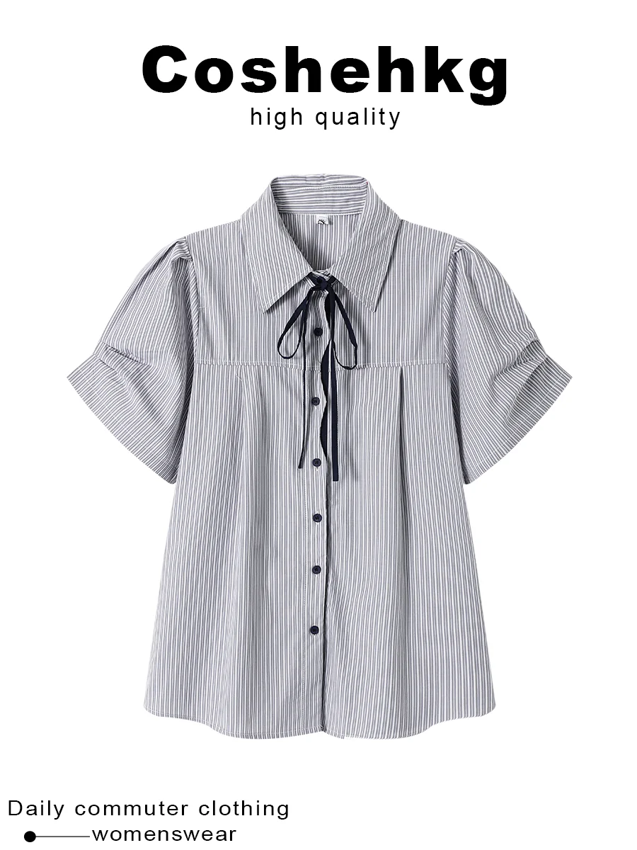 Coshehkg Summer Loose Women's Shirt Short Sleeve Slimming Striped Knot Tie Casual Fashionable Top
Coshehkg Summer Loose Women's Shirt Short Sleeve Slimming Striped Knot Tie Casual Fashionable Top