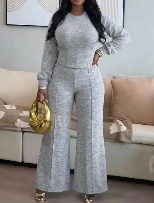 Two Piece Set Women Outfit 2026 New Spring O-Neck Long Sleeve Cinched Waist Sweatshirt & Elastic Waist Casual Wide Leg Pants Set
Two Piece Set Women Outfit 2026 New Spring O-Neck Long Sleeve Cinched Waist Sweatshirt & Elastic Waist Casual Wide Leg Pants Set