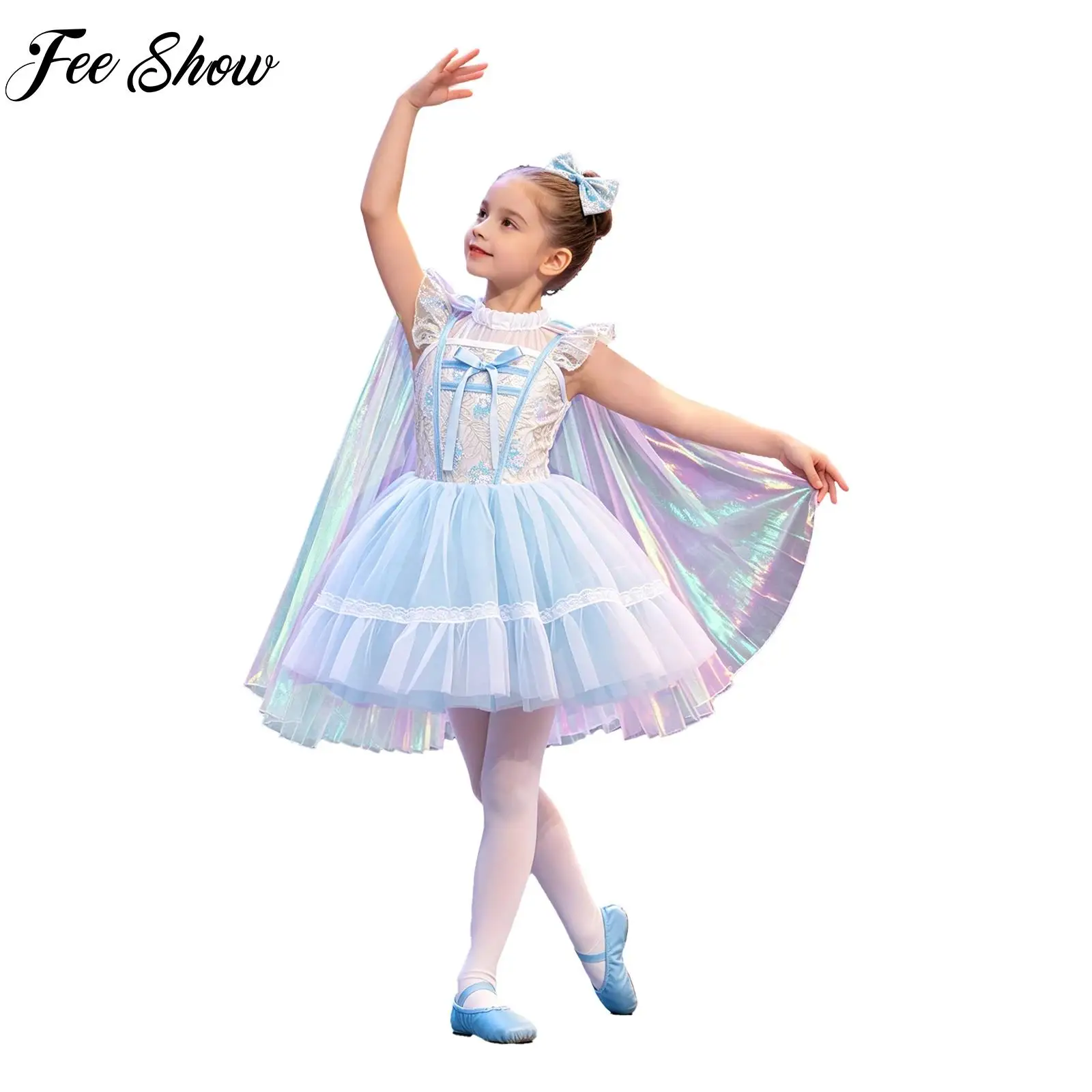 Kids Girls Ballet Dance Performance Costume Ruffled Sleeves Bow Sequins Bodice Tulle Tutu Dress with Shimmery Cloak And Headwear
Kids Girls Ballet Dance Performance Costume Ruffled Sleeves Bow Sequins Bodice Tulle Tutu Dress with Shimmery Cloak And Headwear