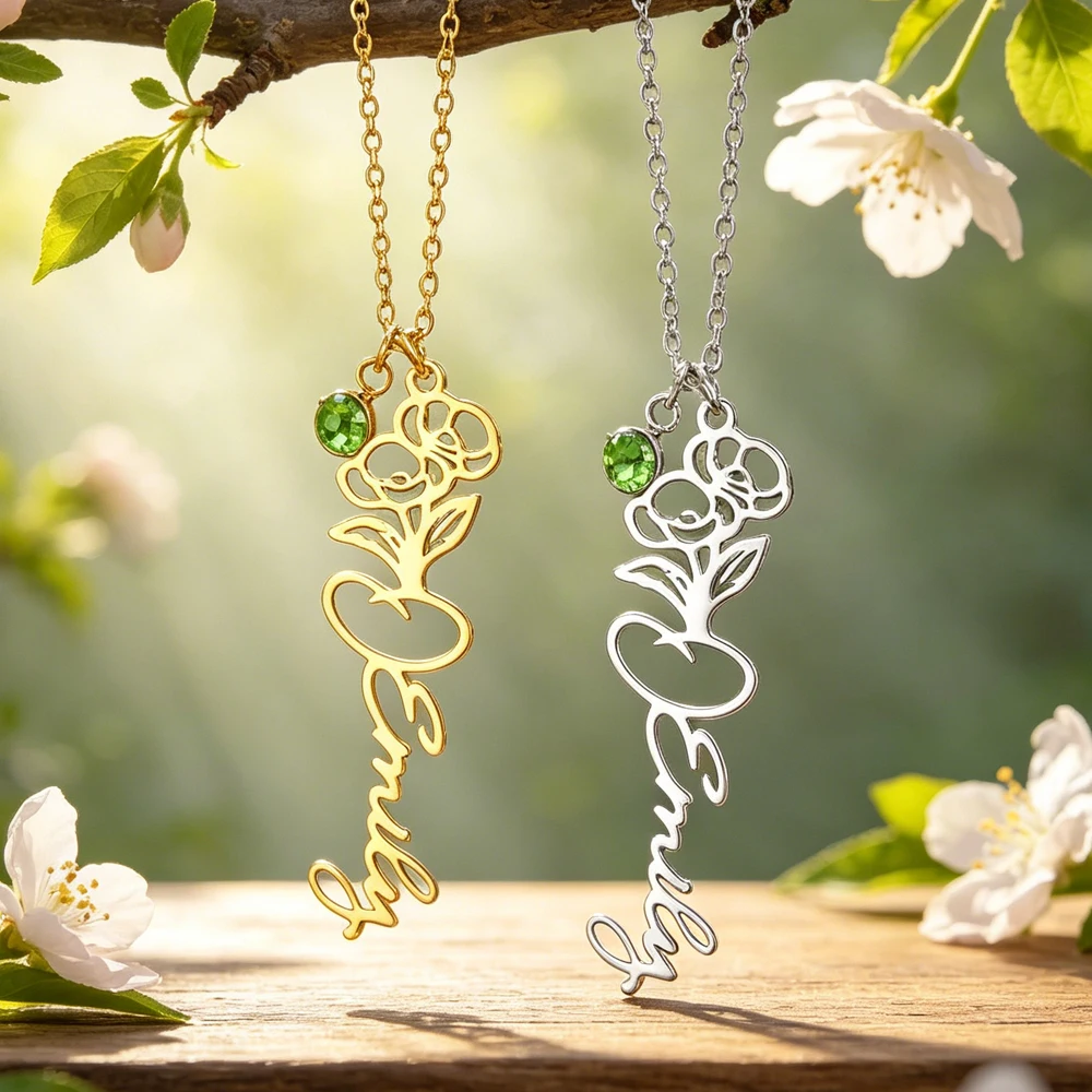 Personalized Birthflower Name Necklace with Birthstone Pendant Stainless Steel Jewelry Women Mom Custom Birthday Trend Gifts
Personalized Birthflower Name Necklace with Birthstone Pendant Stainless Steel Jewelry Women Mom Custom Birthday Trend Gifts
