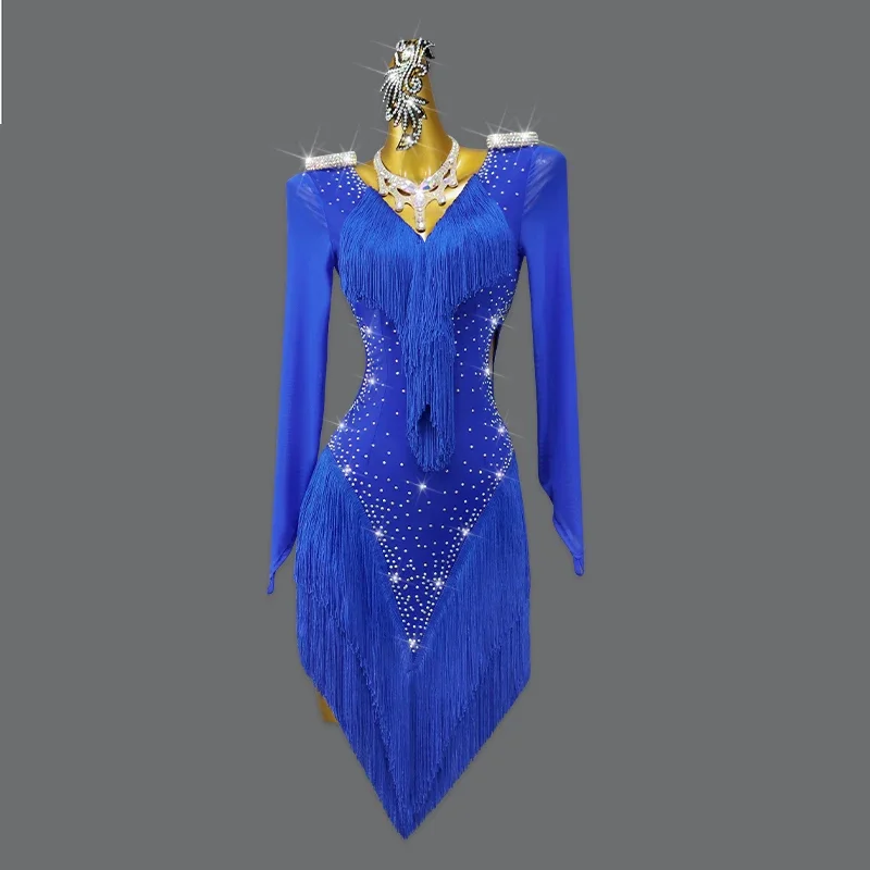 2023 Blue Latin Dance Competition Costume Ball Practice Wear Line Suit Short Skirt Cabaret Plus Size Women Clothing Dress Tassel
2023 Blue Latin Dance Competition Costume Ball Practice Wear Line Suit Short Skirt Cabaret Plus Size Women Clothing Dress Tassel