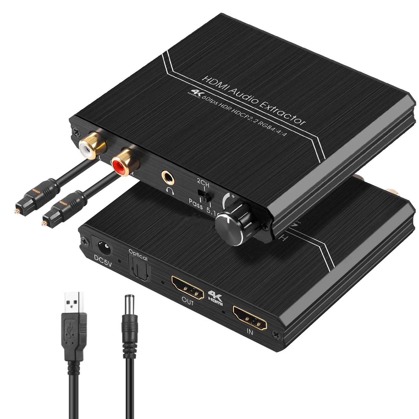4K@60Hz HDMI Audio Extractor HDMI to Optical SPDIF/3.5mm Stereo/L/R Audio Converter with Volume Control HDCP2.2 HDR YUV 4:4:4
4K@60Hz HDMI Audio Extractor HDMI to Optical SPDIF/3.5mm Stereo/L/R Audio Converter with Volume Control HDCP2.2 HDR YUV 4:4:4