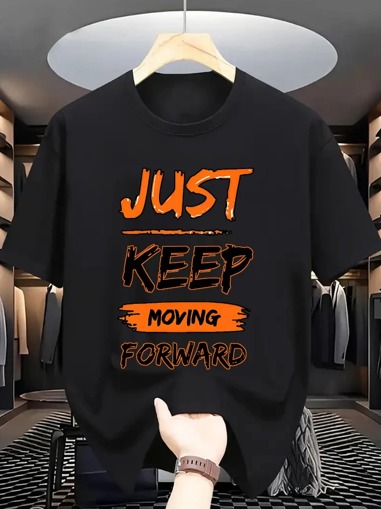 Summer men's fashion 100% cotton short sleeves-printed T-shirt with just keep moving forward letter pattern.
Summer men's fashion 100% cotton short sleeves-printed T-shirt with just keep moving forward letter pattern.