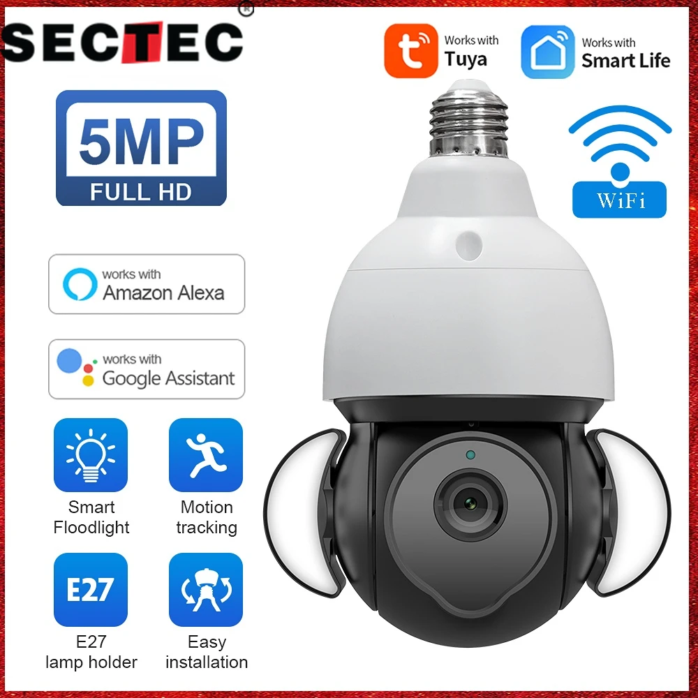 SECTEC 5MP E27 Wireless Camera Home Indoor Video Surveillance Tuya Smart Floodlight Security Cam Motion Tracking Alexa Google
SECTEC 5MP E27 Wireless Camera Home Indoor Video Surveillance Tuya Smart Floodlight Security Cam Motion Tracking Alexa Google